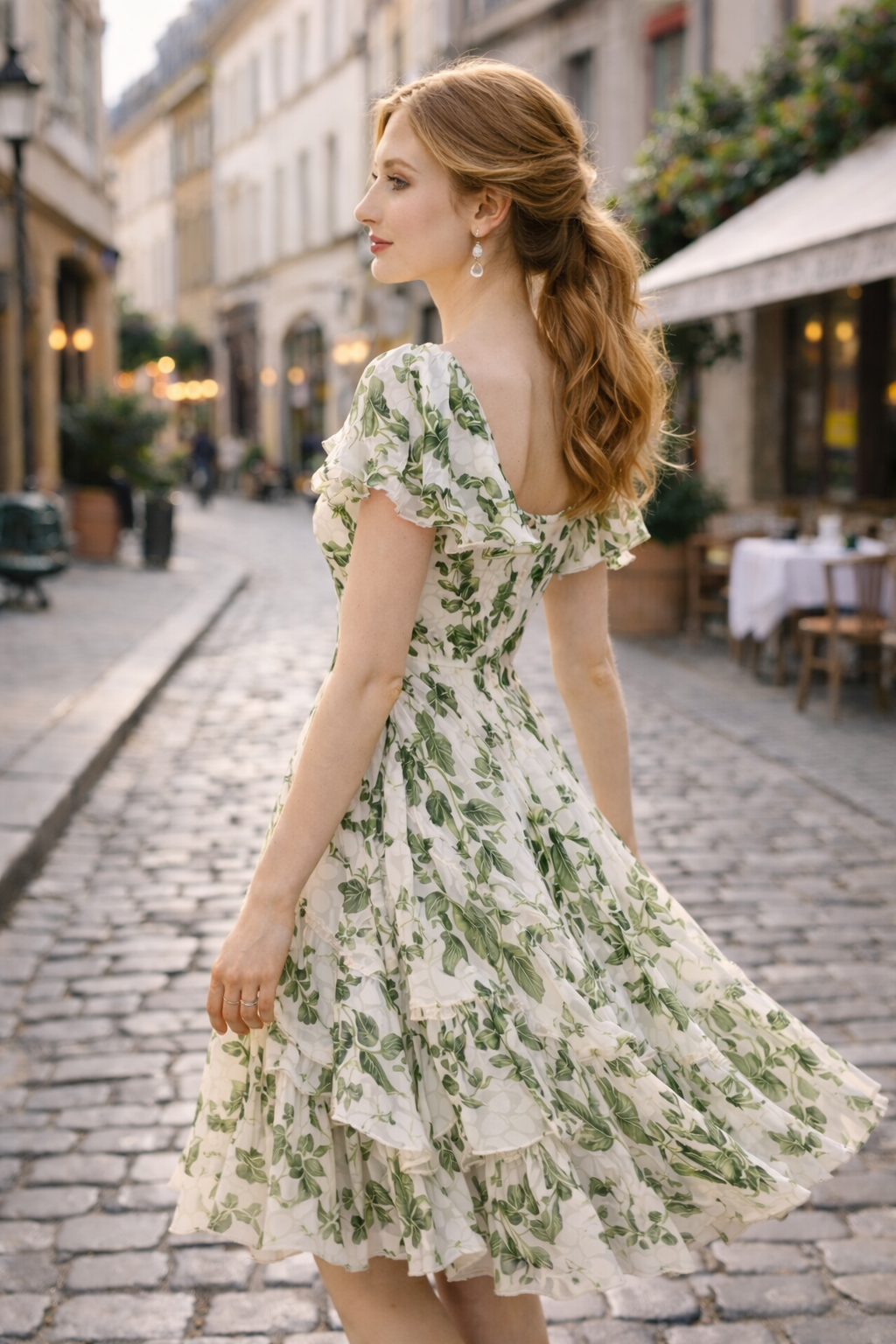 Botanical Square-Neck Midi Dress