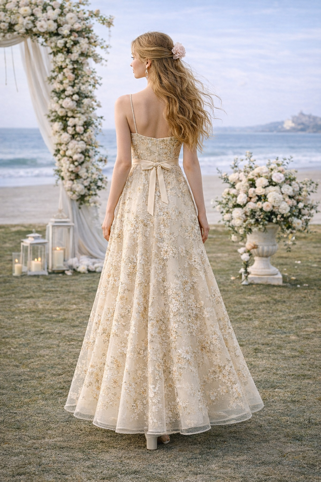 Floral Embroidered A-Line Maxi Dress with Soft Waist Definition
